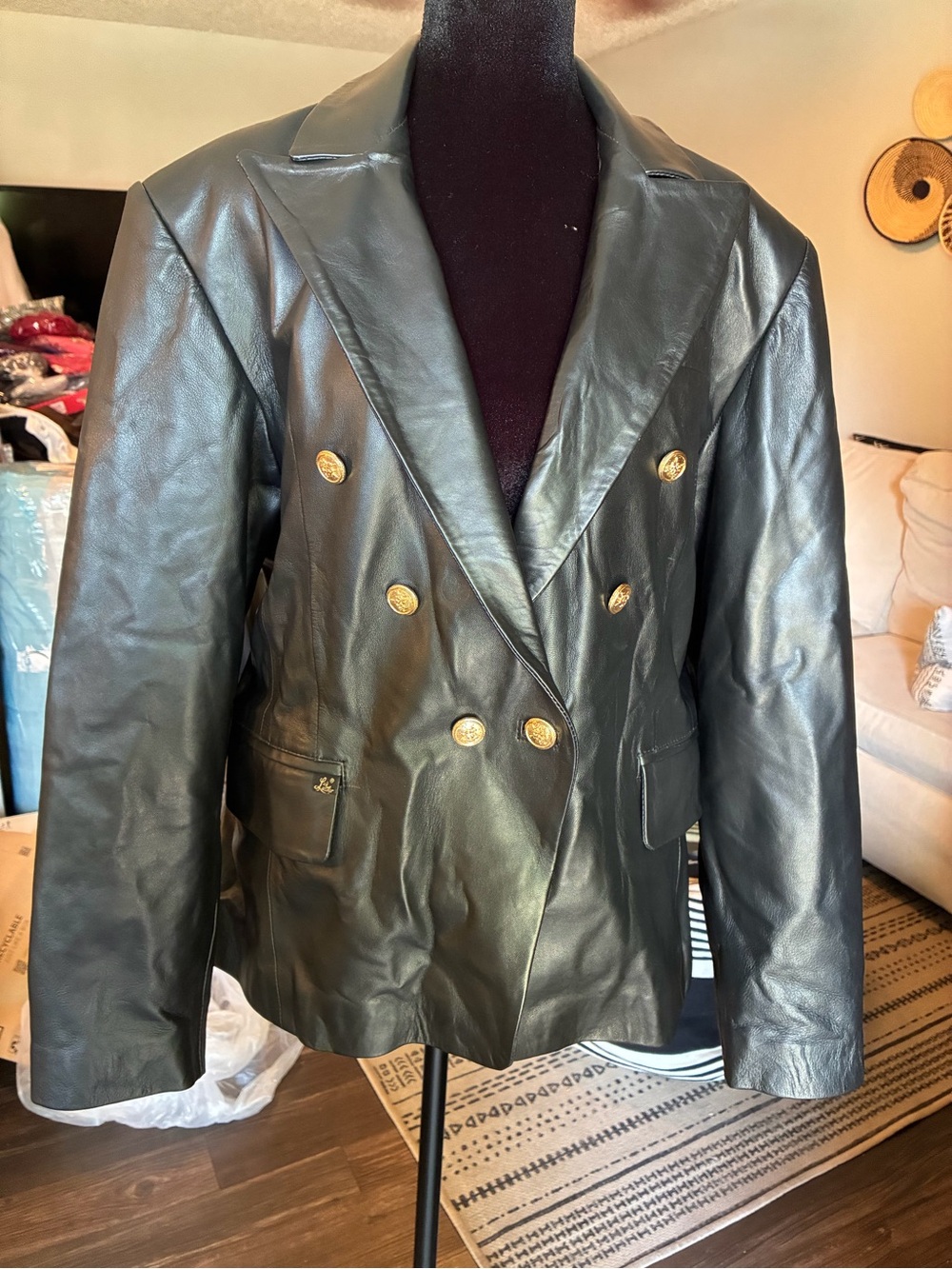 Luis Leather NWT Women’s Black Single Button Lambskin Leather Blazer XL